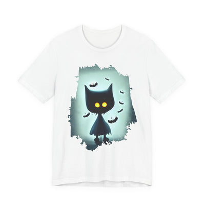 Mysterious Cat Tee for Cat Lovers, Perfect for Halloween, Casual Wear, Gift for Friends, Unisex Short Sleeve Shirt