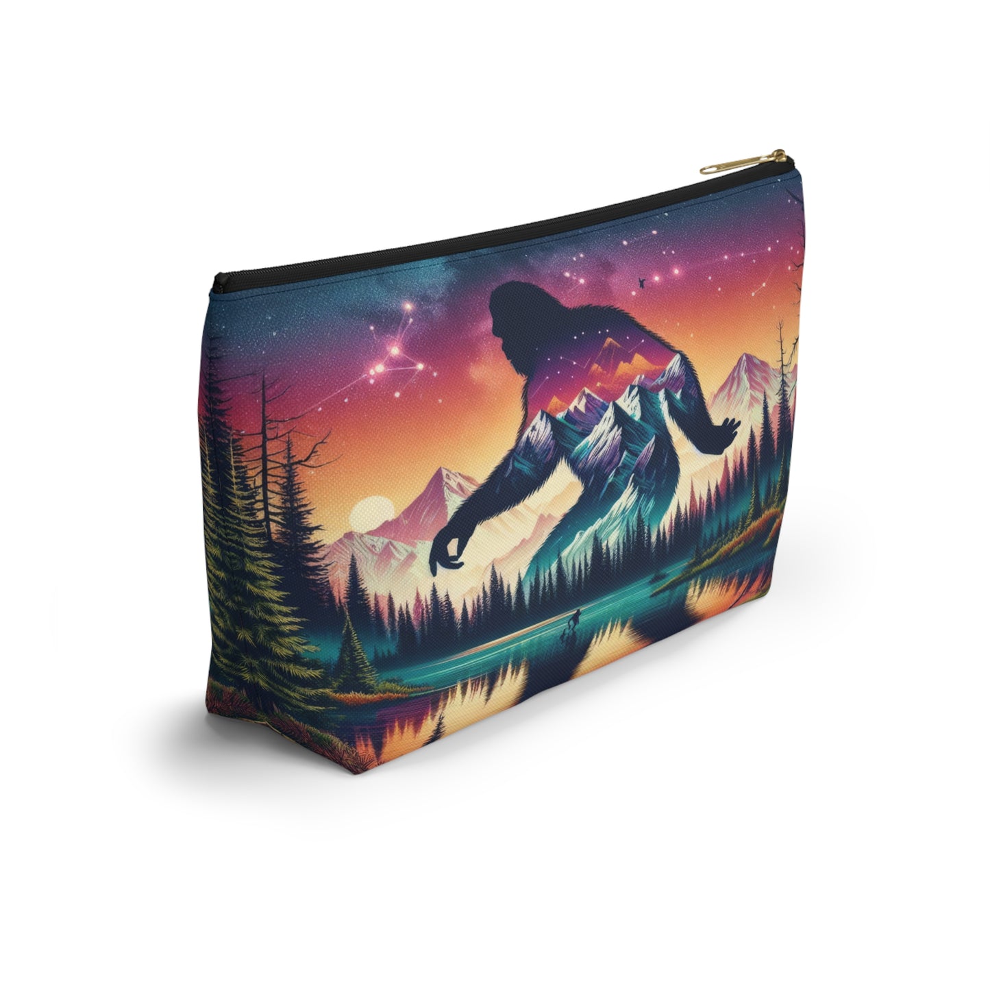 Bigfoot Mountain Scenery Accessory Pouch, Nature Lover's Cosmetic Bag, Travel Organizer, Outdoor Themed Gift, Hiking Essentials Case