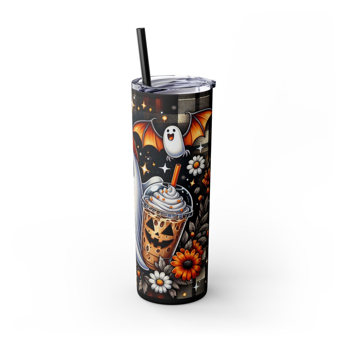 Halloween Ghost 20oz Skinny Tumbler With Straw, Spooky Sip Cup, Fall Beverage Flask, Pumpkin Drinkware, Office & Party Essentials