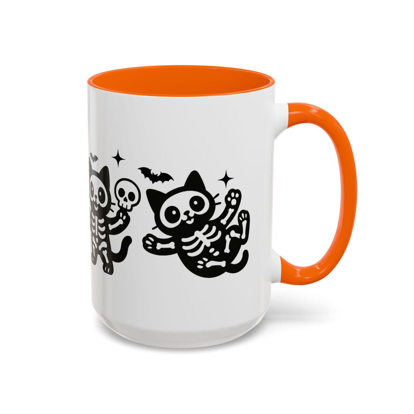 Halloween Cat Accent Coffee Mug, Cute Skeleton Cats Mug, Spooky Gifts, Black Cat Mug for Halloween, Witchy Home Decor