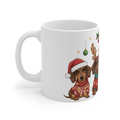 Dachshund Festive Fox 11oz Christmas Mug  - Holiday Cheer Coffee Cup For Dog Lovers