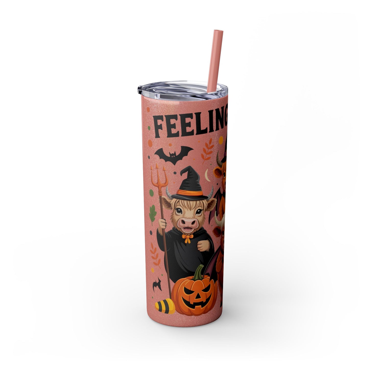 Halloween Cows Themed 20oz Skinny Tumbler With Straw - Perfect for Parties, Gifts, and Fall Celebrations, Cute Designs for Cow Lovers