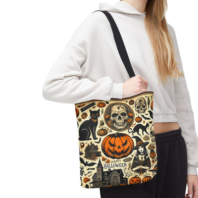 Halloween Collage Tote Bag, Spooky Grocery Bag, Pumpkin Cat Tote, Gift for Witch Lovers, Fall Festivals