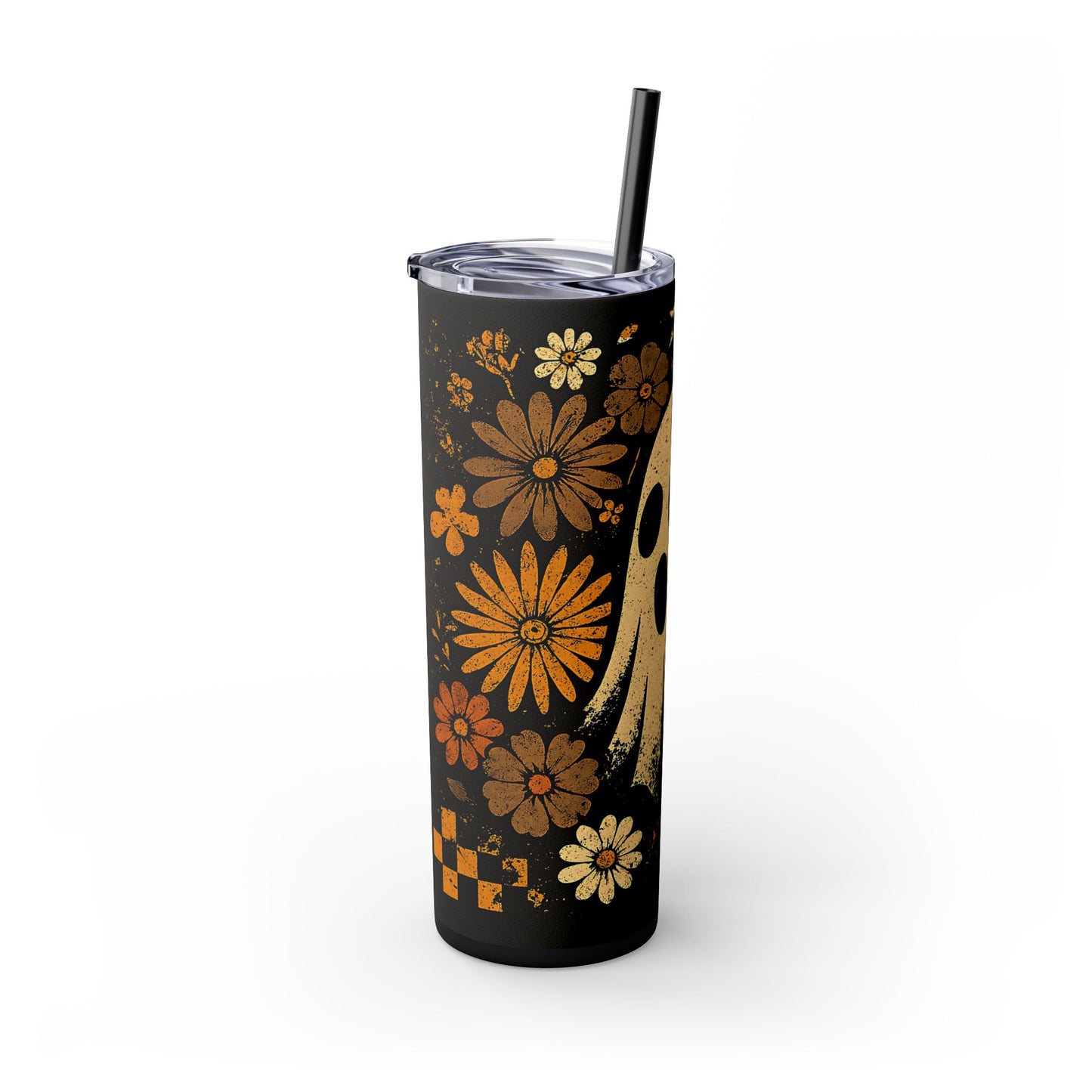 Ghostly Floral 20oz Skinny Tumbler With Straw | Halloween Cup, Fall Decor, Personalized Travel Mug, Gift for Her