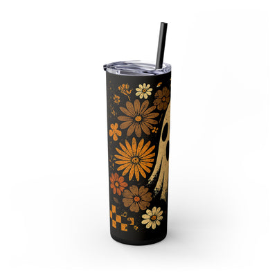 Ghostly Floral 20oz Skinny Tumbler With Straw | Halloween Cup, Fall Decor, Personalized Travel Mug, Gift for Her