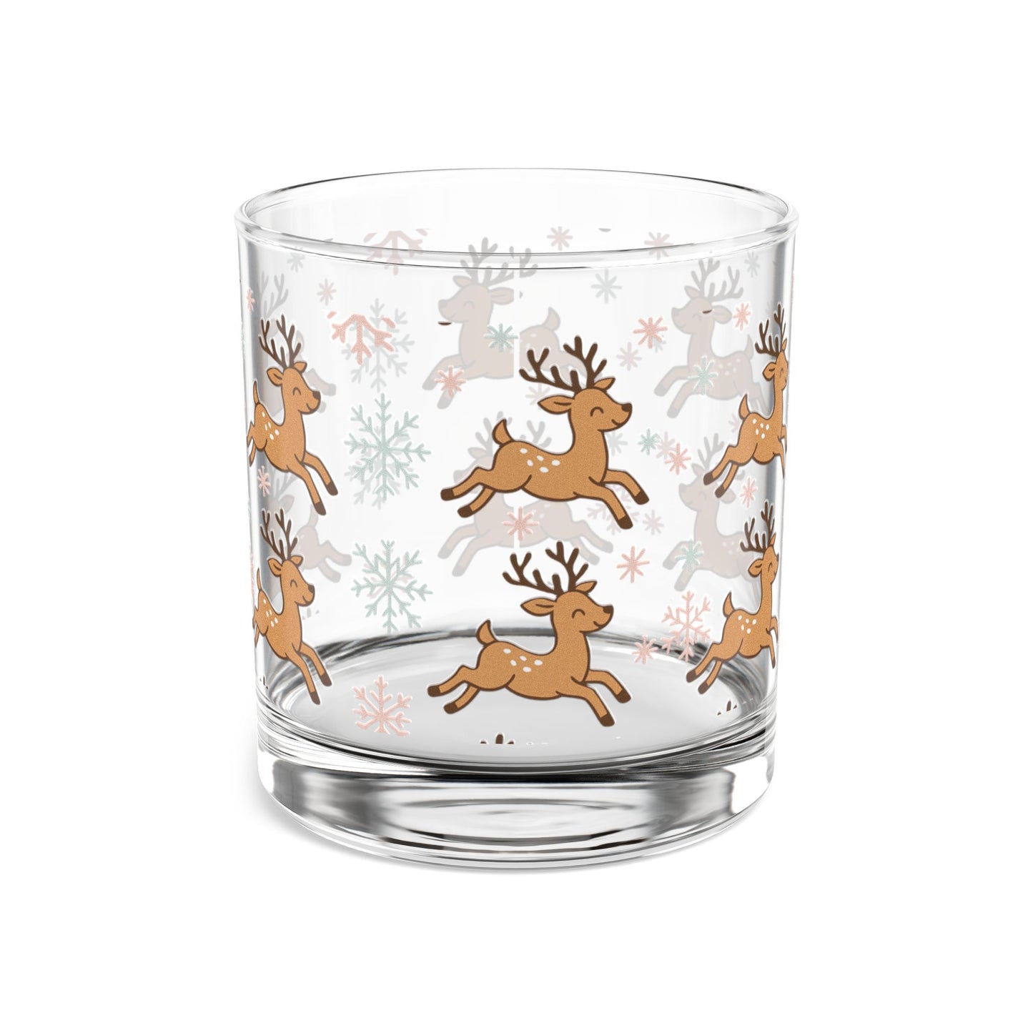 Festive Reindeer 10oz Rocks Glass | Christmas Holiday Cheer Drinkware