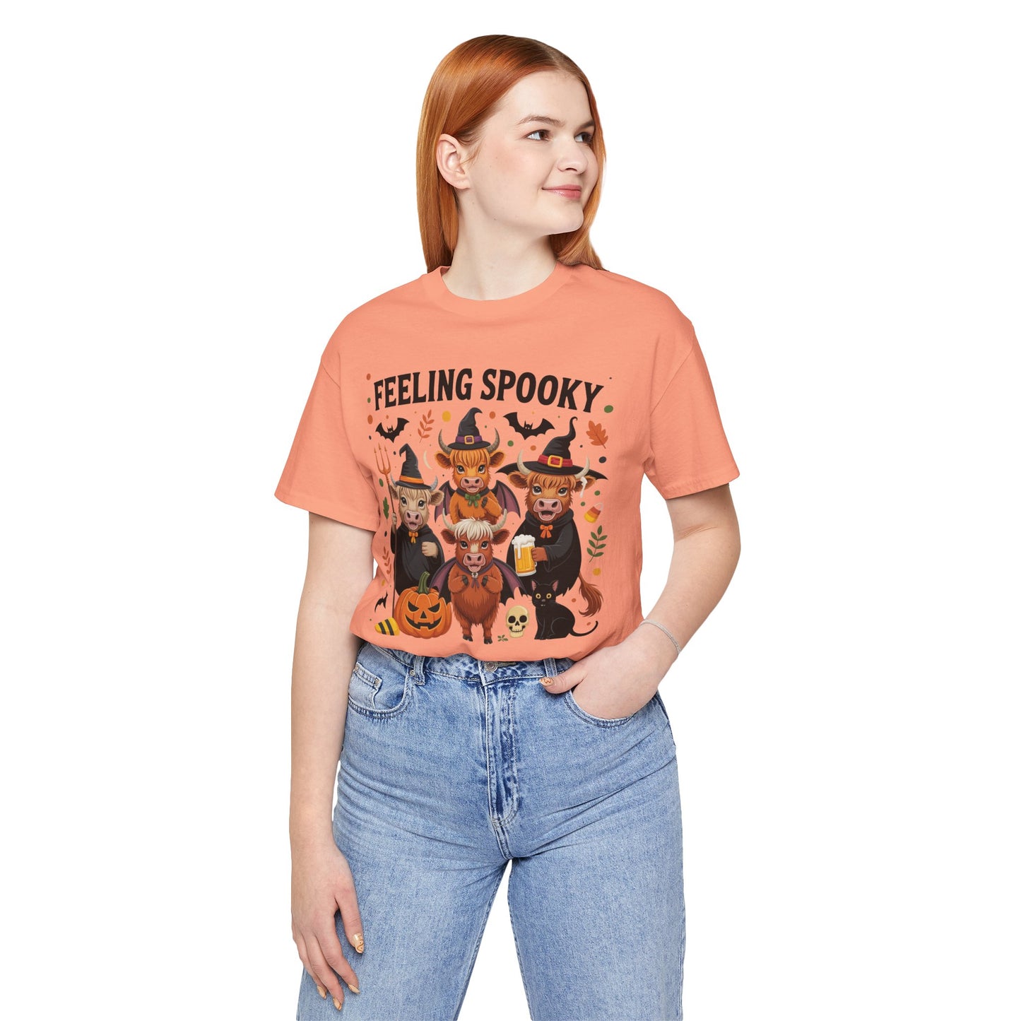 Feeling Spooky Halloween Cows Tee, Unisex Short Sleeve Shirt, Fall Apparel, Halloween Costume, Gift for Pet Lovers