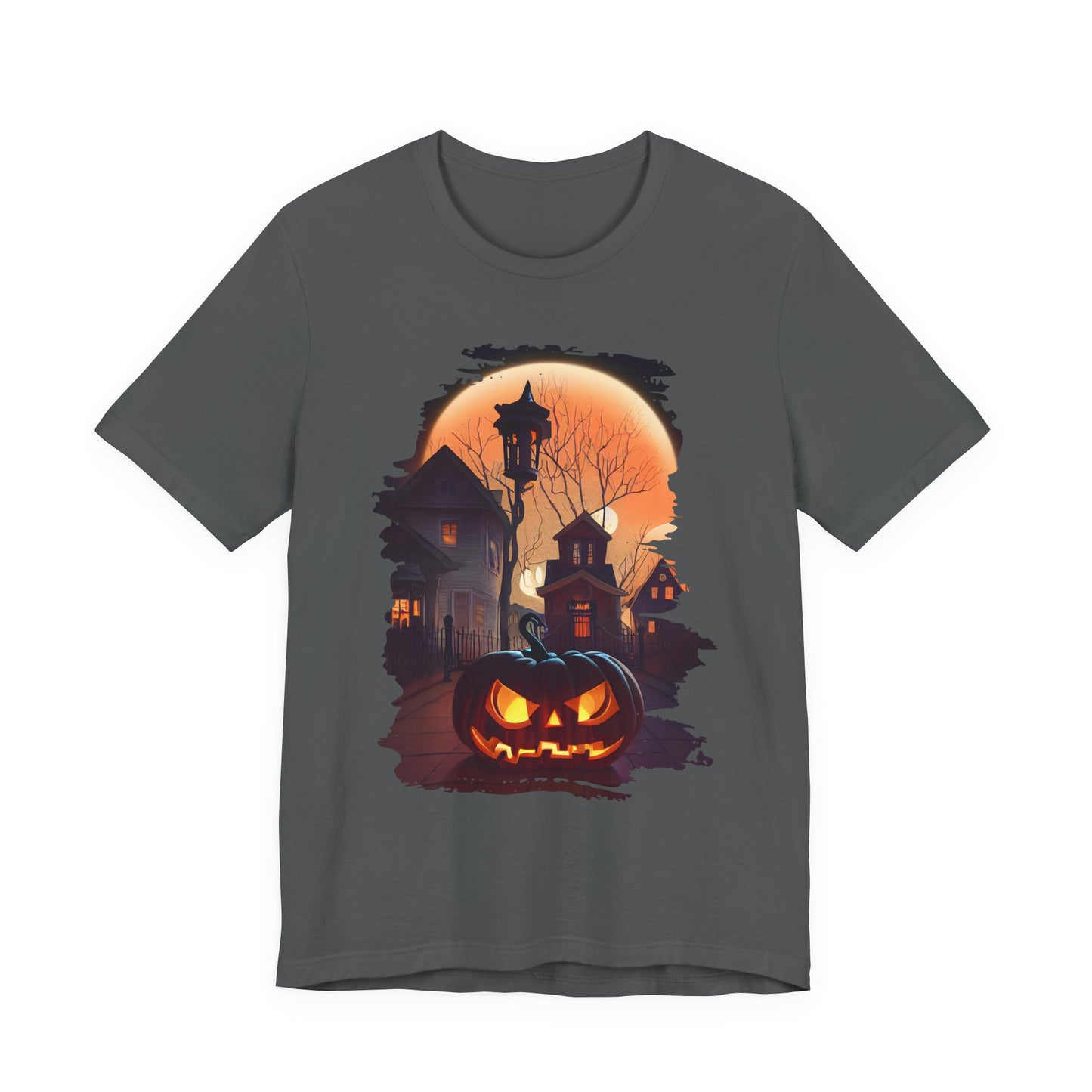 Haunted Halloween Pumpkin Short Sleeve Tee - Unisex Jersey Shirt for Fall, Spooky Season, Halloween Party, Costume, Autumn Style