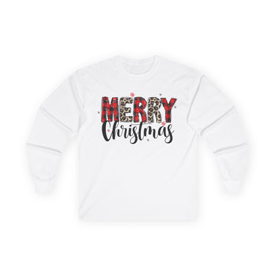 Merry Christmas Unisex Long Sleeve Tee | Plaid Holiday Shirt
