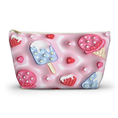 Strawberry Ice Cream Accessory Pouch - Cute Makeup Bag, Pink Ice Cream Makeup Pouch, Travel Cosmetic Organizer, Gift for Her, Summer Vibes