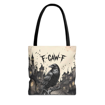 Gothic Raven F-CAW-F Crow Tote Bag, Spooky Carryall, Halloween Purse, Black Bird Bag, Unique Art Bag, F-Caw-F Design