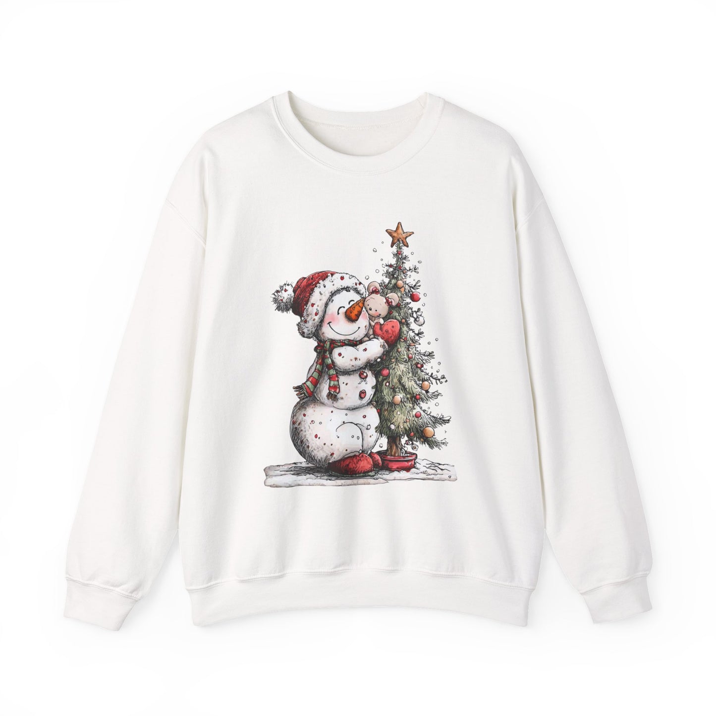 Snowman Christmas Tree Unisex Crewneck Sweatshirt | Cozy Christmas Holiday Graphic Pullover