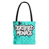 Certified Menace Turquoise Graphic Tote Bag | All Over Print Urban Grunge Streetwear Tote Bag