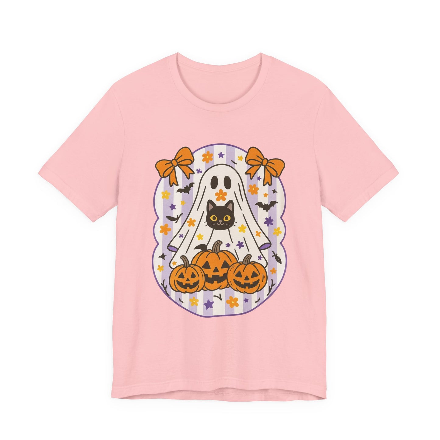 Halloween Ghost & Cat Graphic Tee | Unisex Short Sleeve T-Shirt, Cute Ghost Tee, Spooky Season Apparel, Fall Festivity Clothing