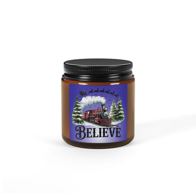 "Believe" Holiday Train Soy Wax Amber Jar Christmas Candle | Christmas Variety Scented Candle, Four Different Scents To Choose