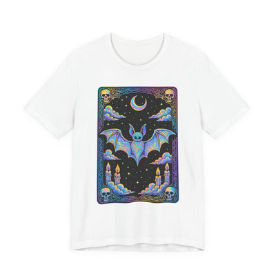 Mystical Bat Tarot Card Tee - Unisex Short Sleeve T-Shirt, Halloween Shirt, Gift for Bat Lovers, Spooky Apparel, Gothic Clothing