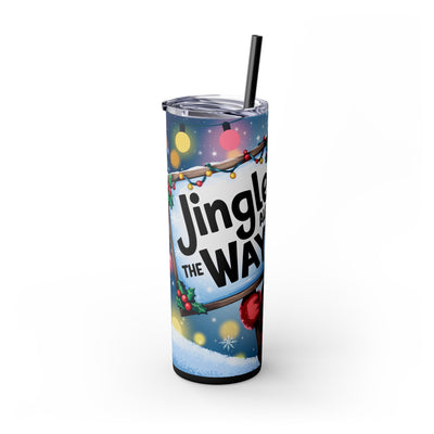 "Jingle All The Way" Santa Christmas 20oz Skinny Tumbler with Straw | Holiday Tumbler Gift For Everyone