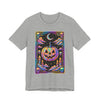 Halloween Pumpkin Tarot Card Graphic Tee, Unisex Short Sleeve T-Shirt, Spooky Vibes, Fall Festival Wear, Trick-or-Treat Shirt, October Celebration