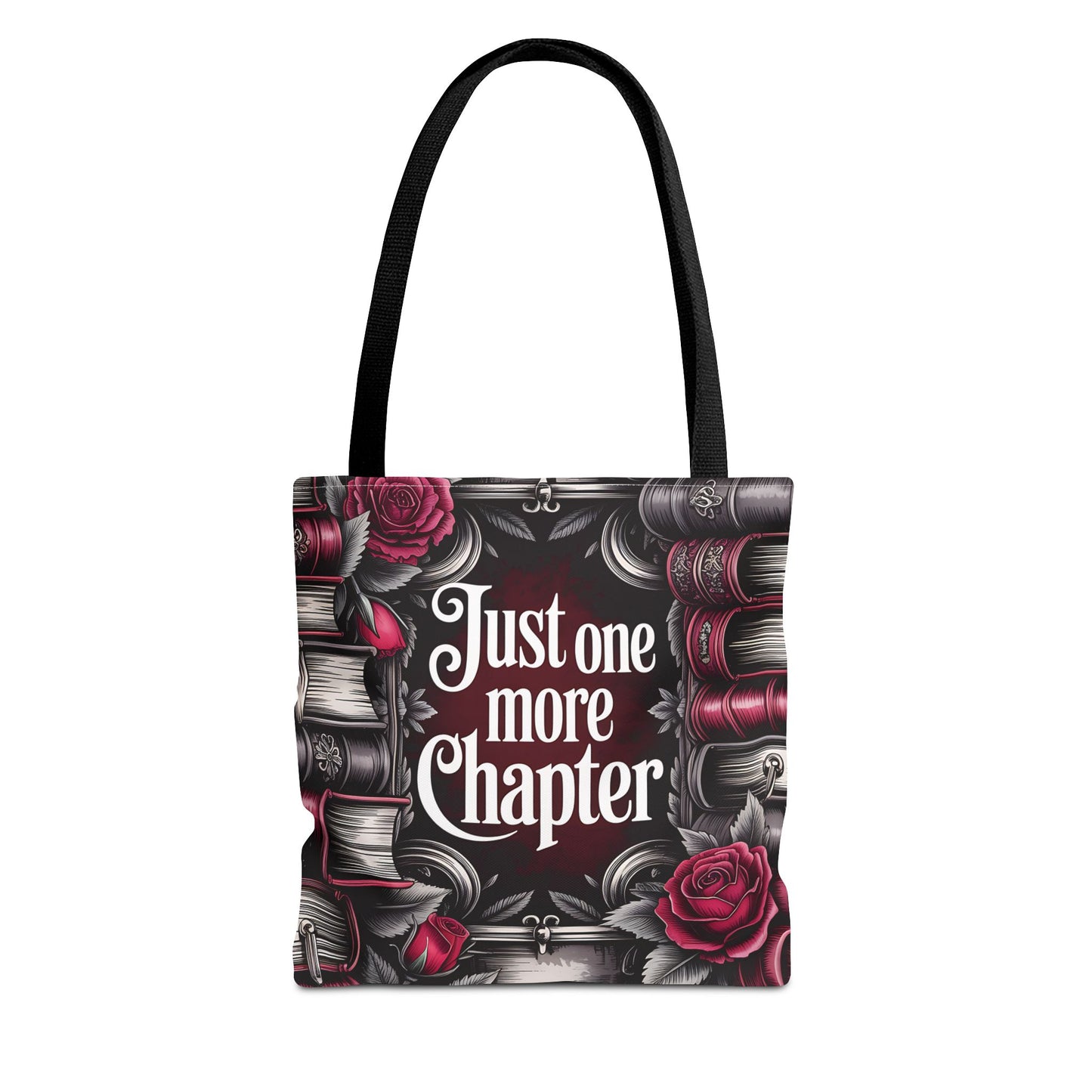 Just One More Chapter Literary Tote Bag, Just One More Chapter Book Lover Gift, Reading Accessory, Gift for Bibliophile, Floral Book Bag, Bookish Tote