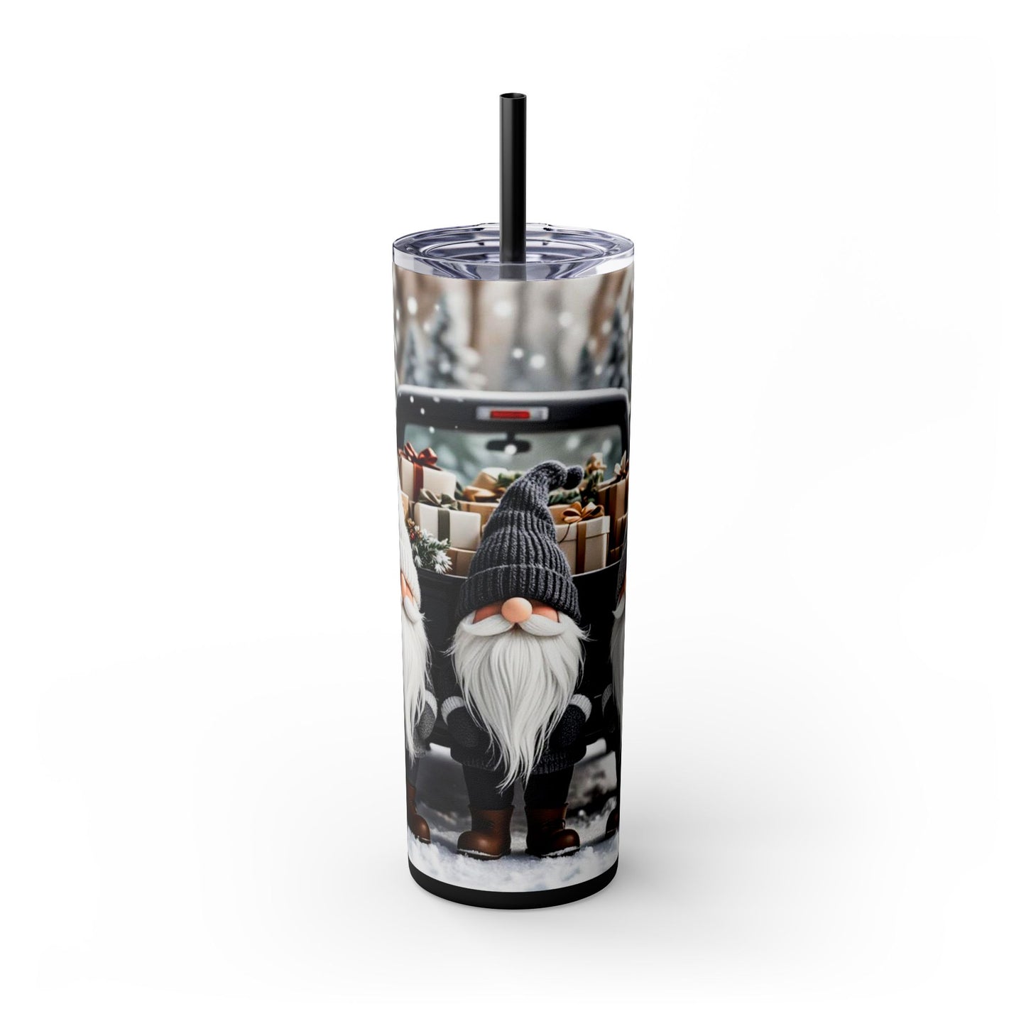 Winter Gnome Christmas 20oz Skinny Tumbler with Straw | Holiday Tumbler Gift For Everyone