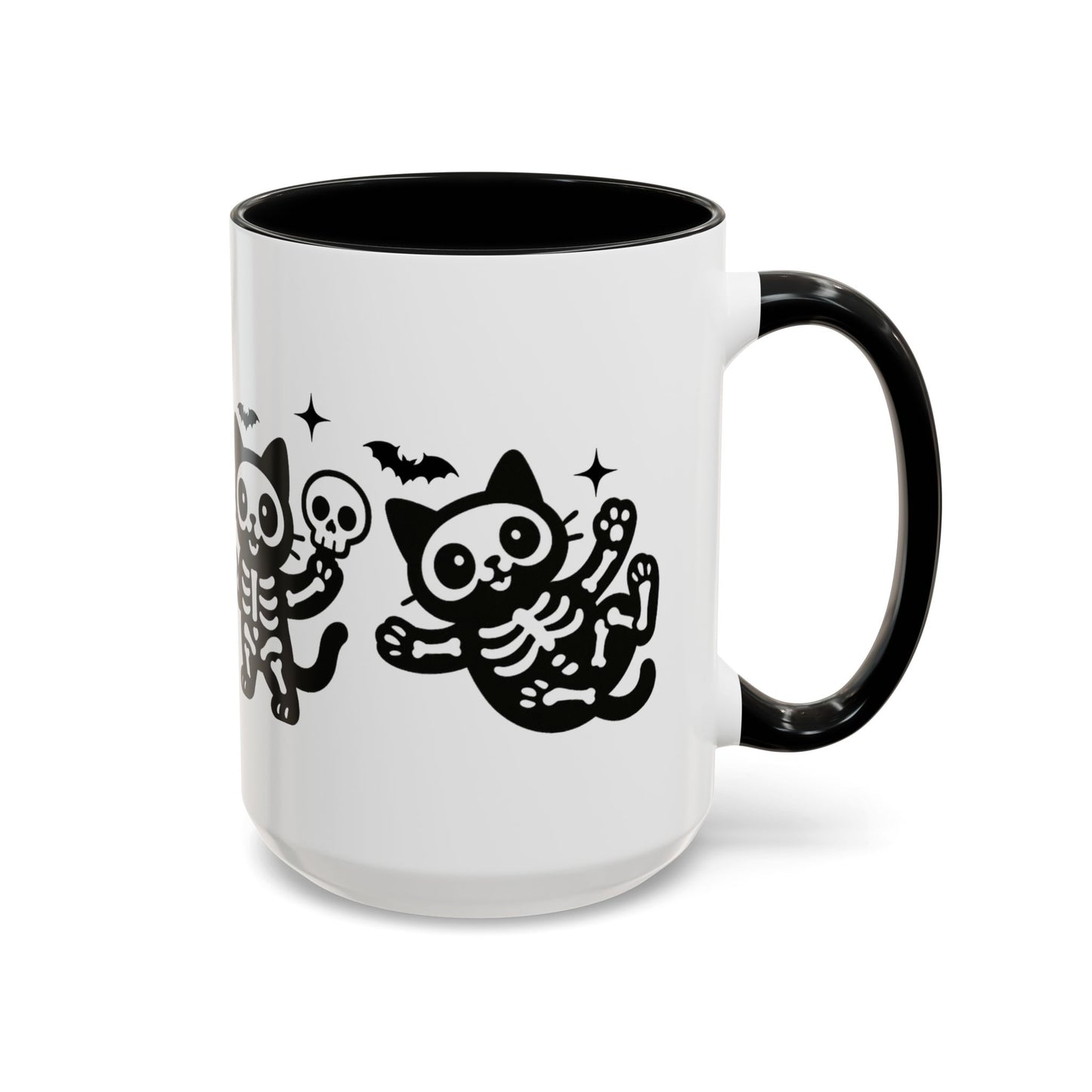 Halloween Cat Accent Coffee Mug, Cute Skeleton Cats Mug, Spooky Gifts, Black Cat Mug for Halloween, Witchy Home Decor