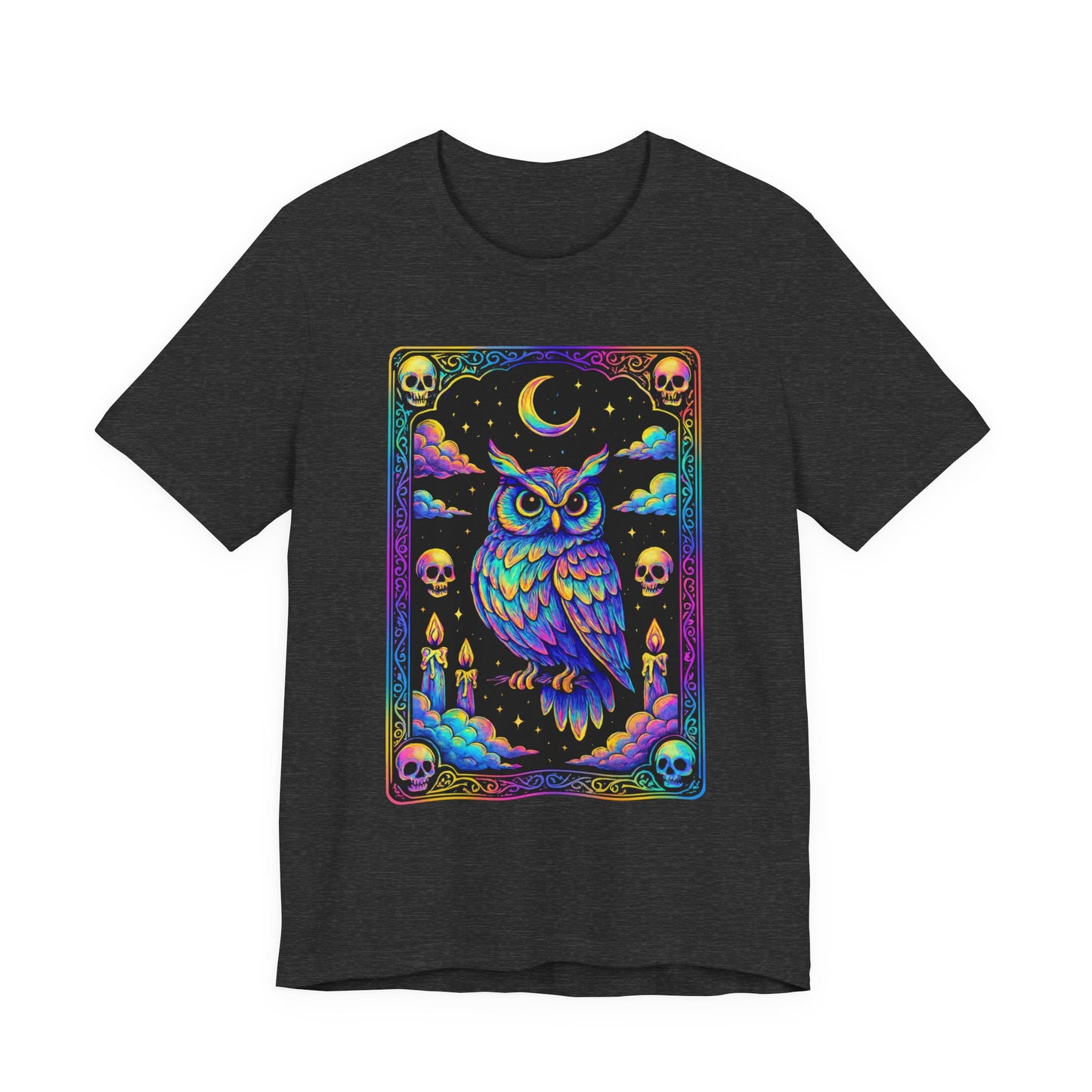 Tarot Card Owl Tee, Cozy Graphic T-Shirt, Festival Wear, Unisex Casual Top, Halloween Apparel, Unique Gift Idea