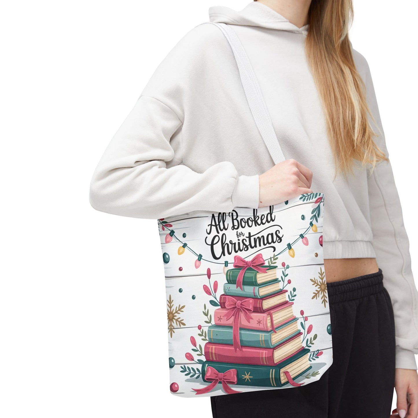 "All Booked For Christmas" Christmas Tote Bag | Festive Holiday Gift & Shopping Bag, Gift For Book Lovers