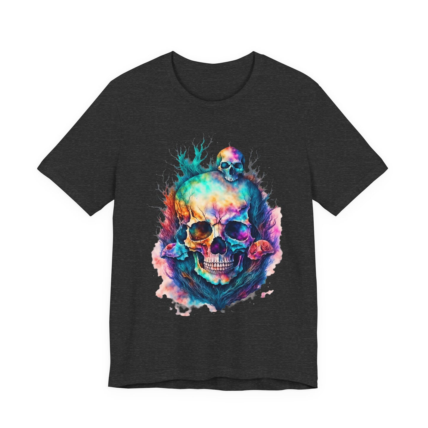 Colorful Skull Graphic Tee for Art Lovers, Unisex Jersey Tee for Halloween, Gothic Fashion, Unique Gift, Casual Wear