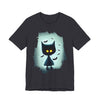 Mysterious Cat Tee for Cat Lovers, Perfect for Halloween, Casual Wear, Gift for Friends, Unisex Short Sleeve Shirt