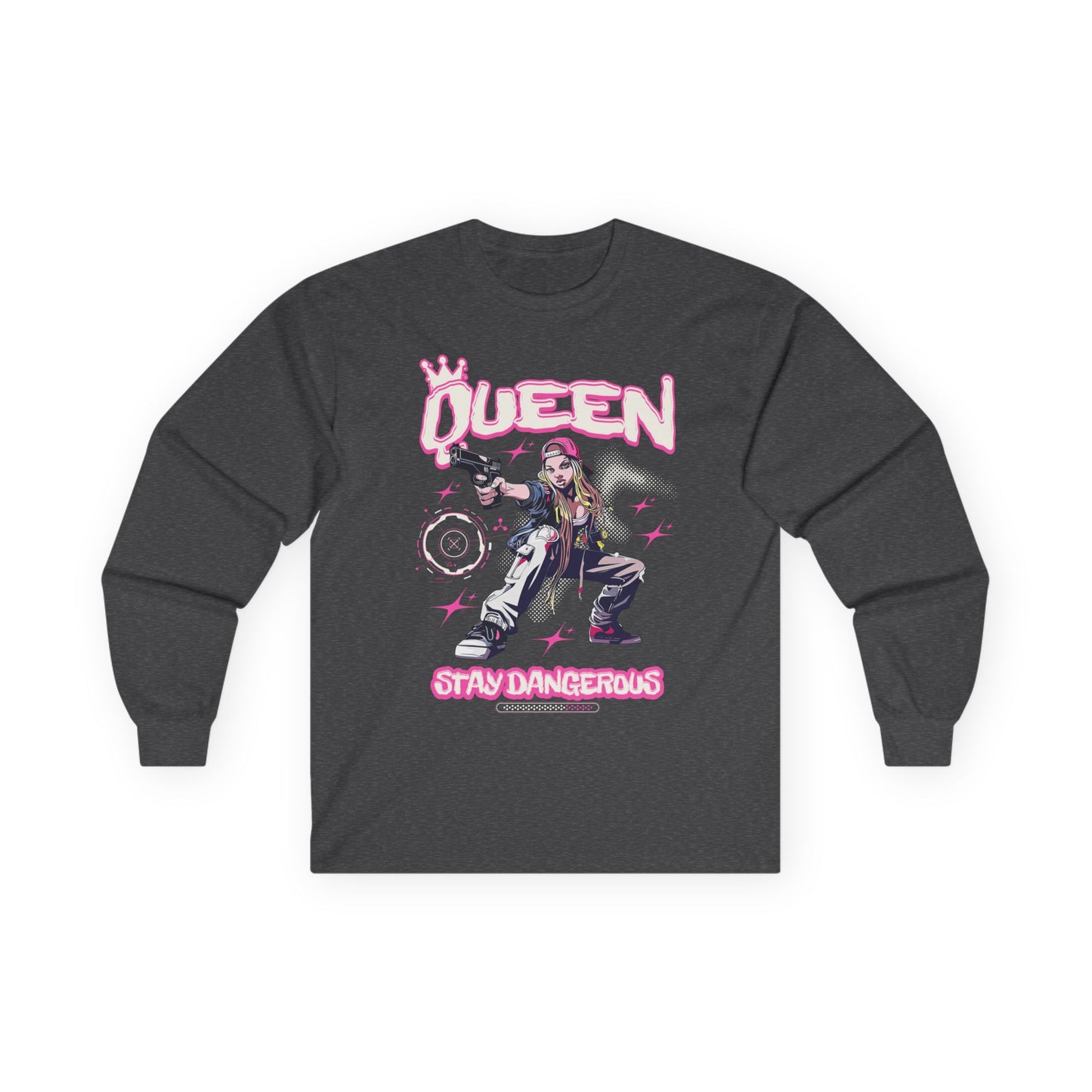 Queen "Stay Dangerous" Graphic Long Sleeve Tee | Edgy Anime Streetwear Shirt for Gangster Women