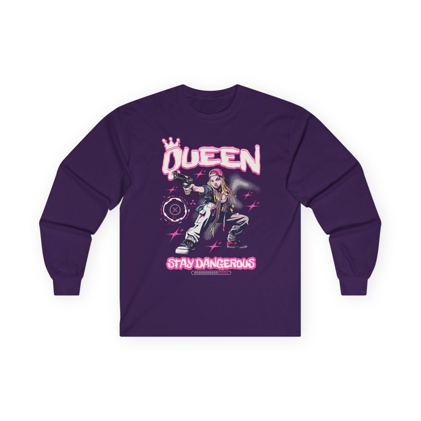 Queen "Stay Dangerous" Graphic Long Sleeve Tee | Edgy Anime Streetwear Shirt for Gangster Women