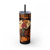 Fall-Themed 20oz Skinny Tumbler With Straw, Autumn Horse Rider Drinkware, Pumpkin Spice Cup, Halloween Gift, Harvest Decor