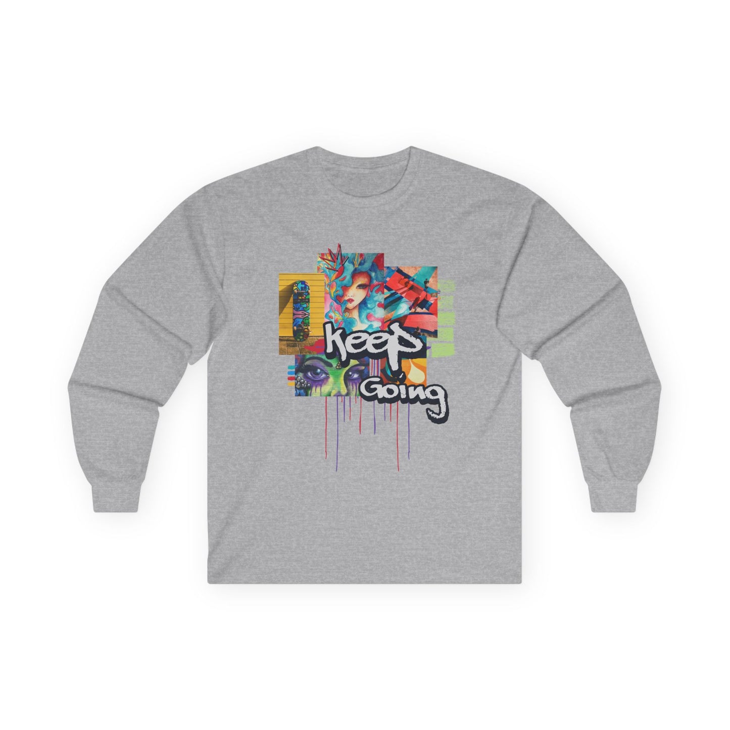"Keep Going" Streetwear Art Collage Unisex Long Sleeve Tee | Streetwear Long Sleeved Shirt, Urban Clothing