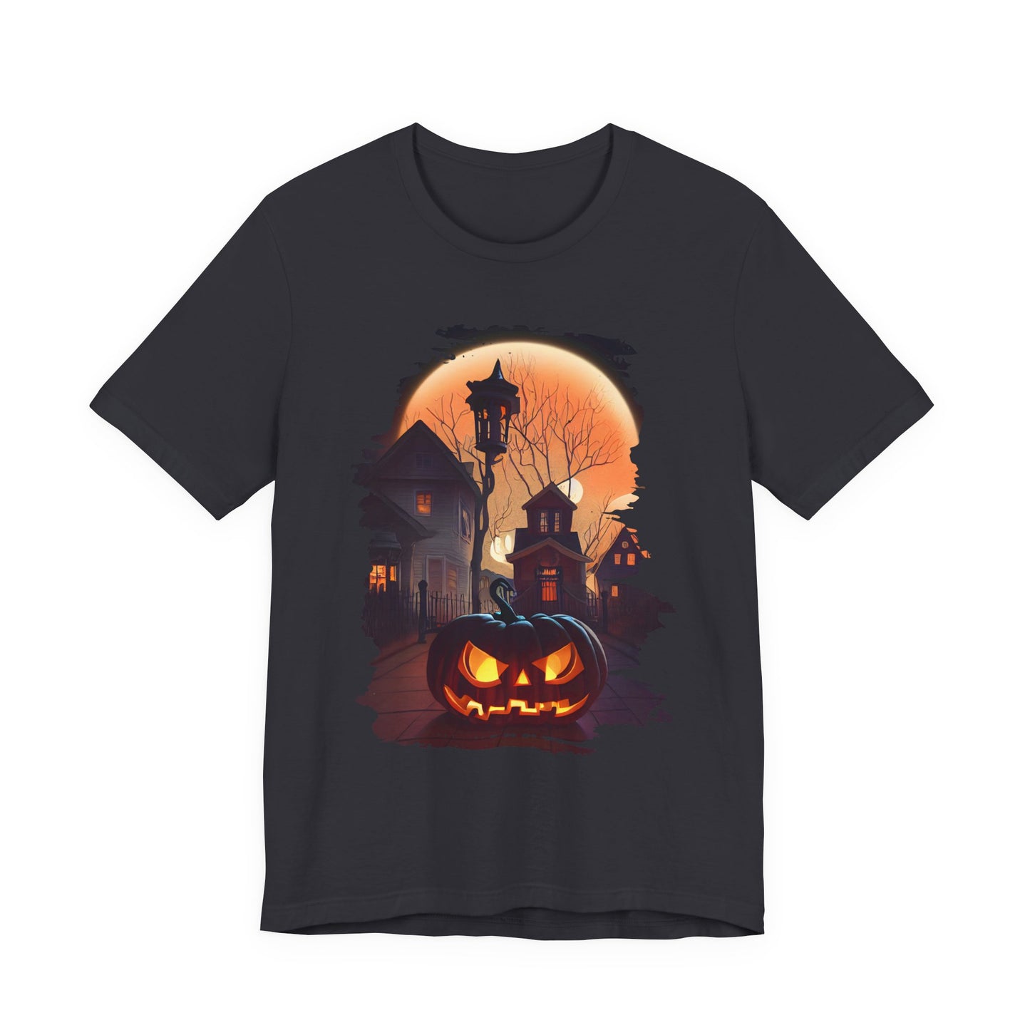 Haunted Halloween Pumpkin Short Sleeve Tee - Unisex Jersey Shirt for Fall, Spooky Season, Halloween Party, Costume, Autumn Style