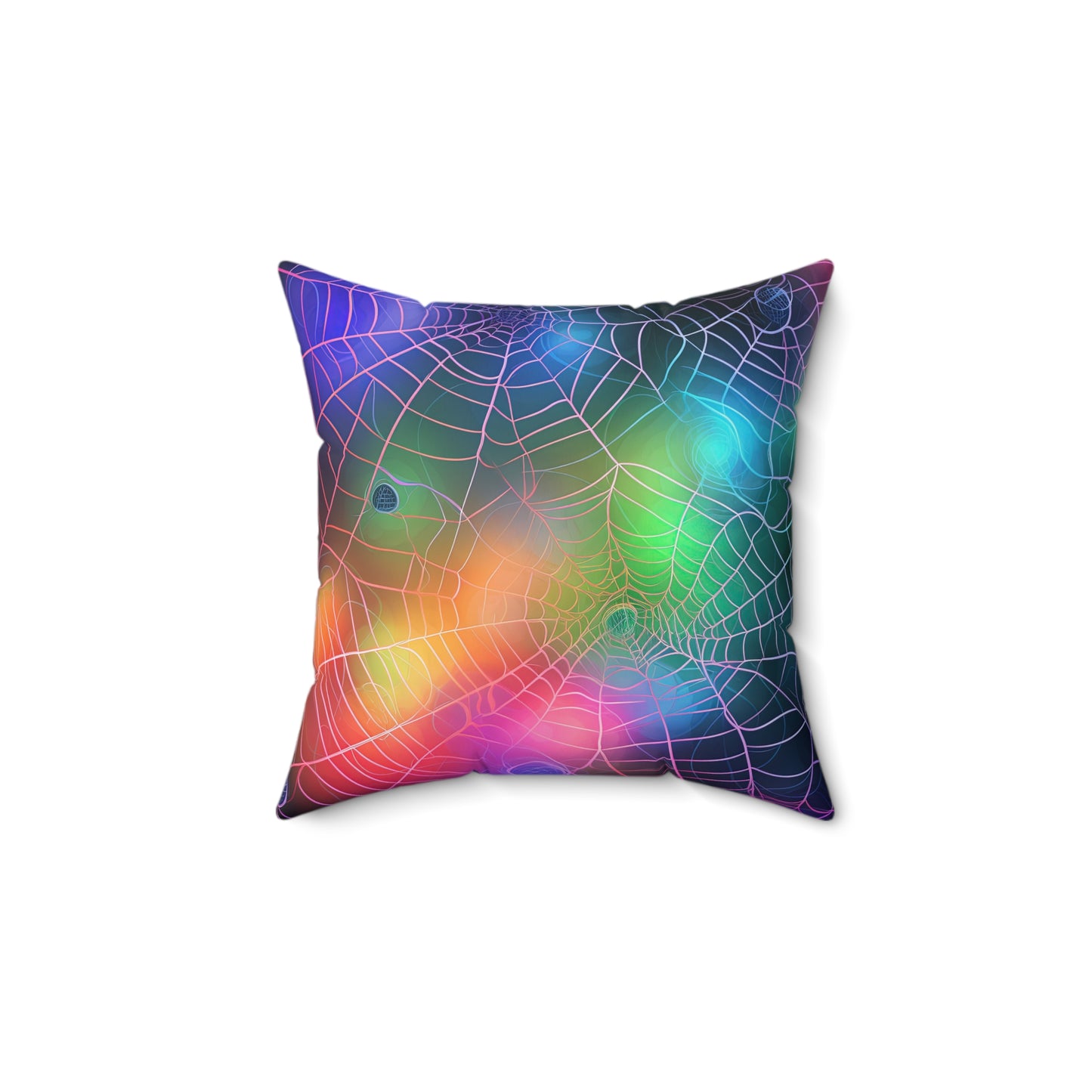 Abstract Rainbow Spiderweb Faux Suede Square Pillow, Halloween Home Decor, Cozy Couch Cushion, Unique Gift, Vibrant Throw Pillow