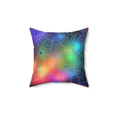 Abstract Rainbow Spiderweb Faux Suede Square Pillow, Halloween Home Decor, Cozy Couch Cushion, Unique Gift, Vibrant Throw Pillow