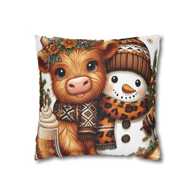 Farmhouse Decor Cozy Cow & Snowman Christmas Pillowcase | Holiday Decorative Throw Pillow Cover COVER ONLY