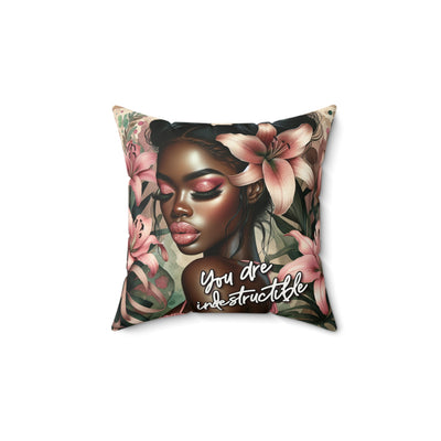 "You Are Indestructible" Faux Suede Pillow, Dream Home Decor, Boho Cushion, Gift for Her, Inspirational Home Decor