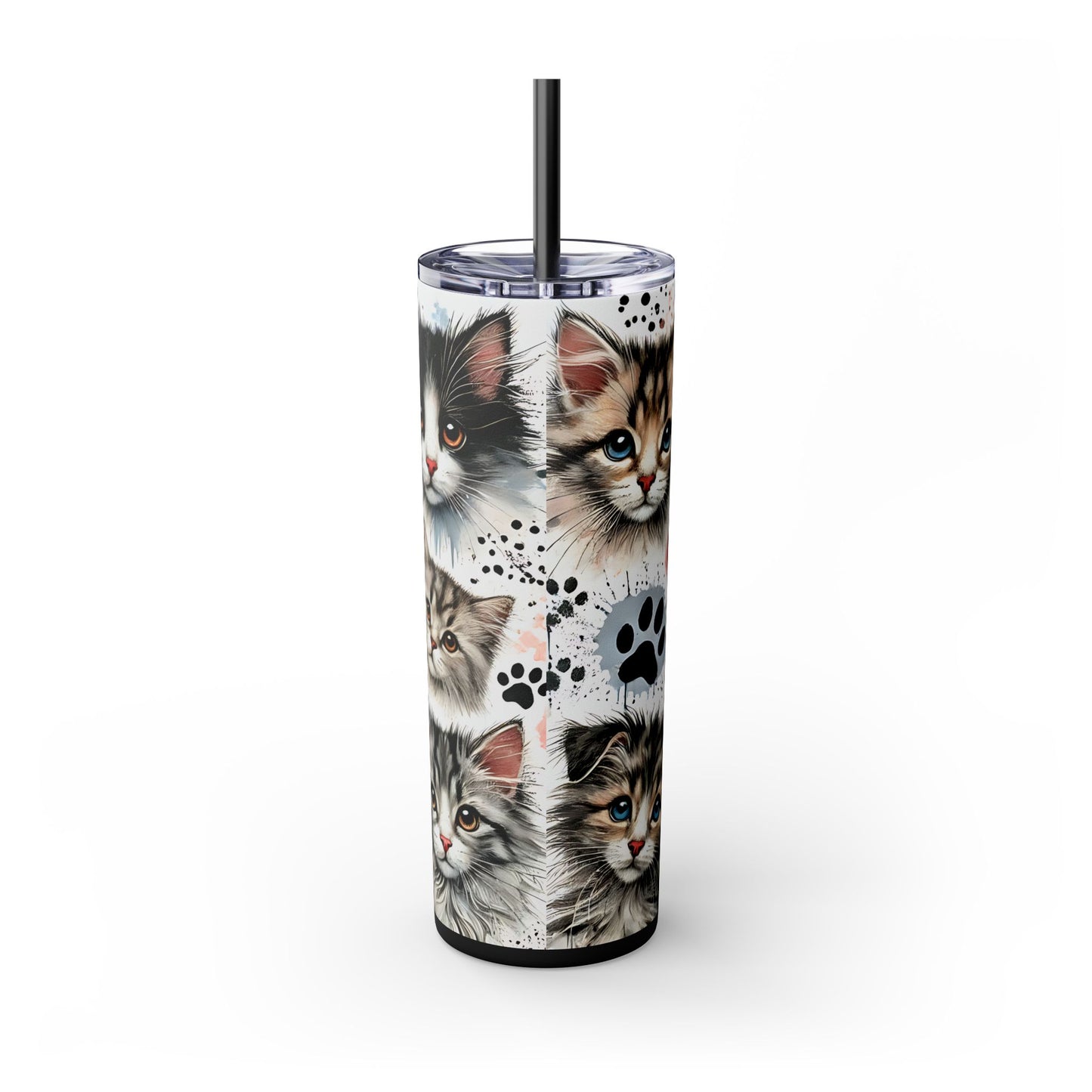 My Therapist Has Fur 20oz Skinny Tumbler with Straw, Cute Gift for Cat Moms, Pet Owner Mug, Animal Lover Gift