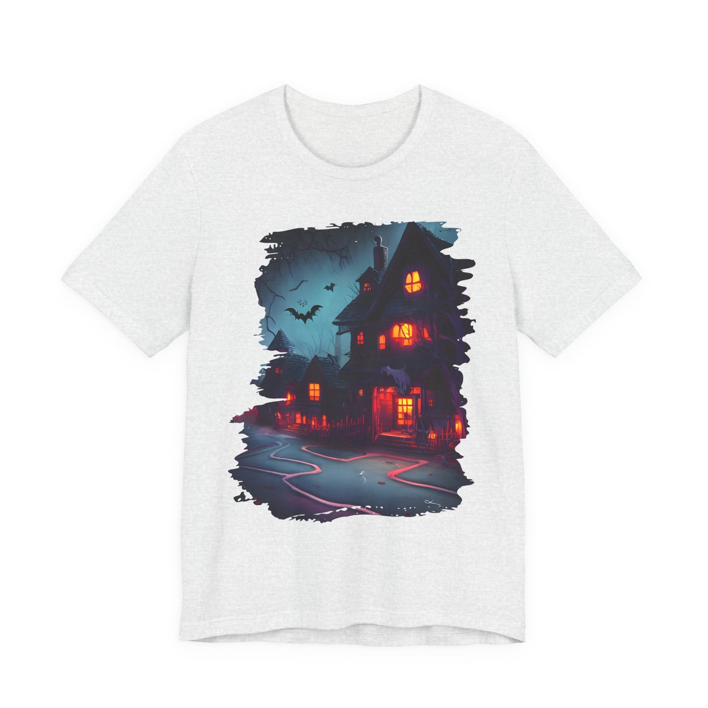 Spooky Halloween Haunted House Tee, Unisex Short Sleeve Shirt, Haunted House Graphic T-Shirt, Halloween Costume Top, Fall Festival Attire