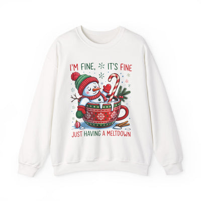 Festive Snowman "I'm Fine, It's Fine" Unisex Crewneck Sweatshirt | Cozy Christmas Holiday Graphic Pullover