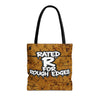 "Rated R for Rough Edges" Orange Grunge Canvas Tote | All Over Print Urban Streetwear Tote Bag
