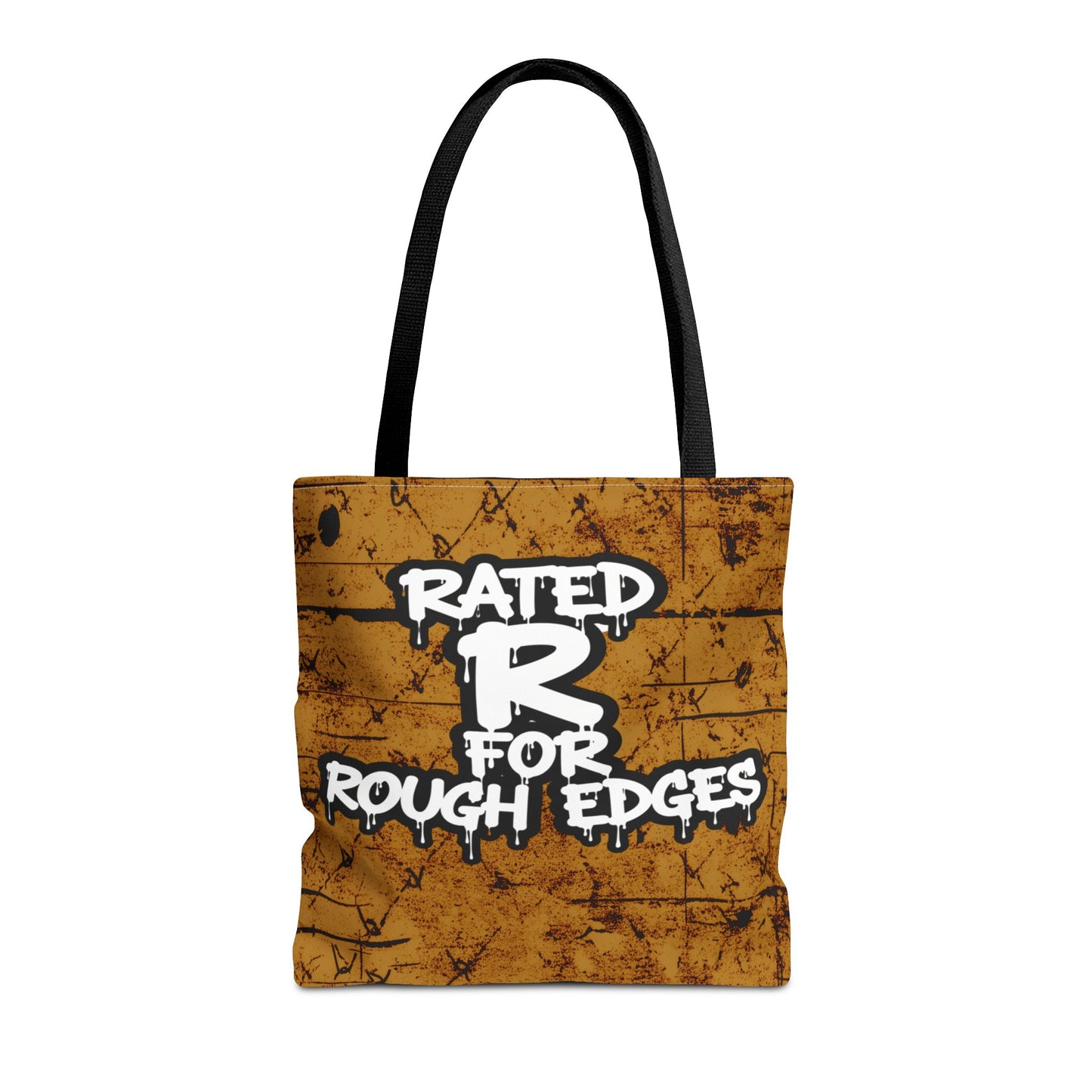 "Rated R for Rough Edges" Orange Grunge Canvas Tote | All Over Print Urban Streetwear Tote Bag