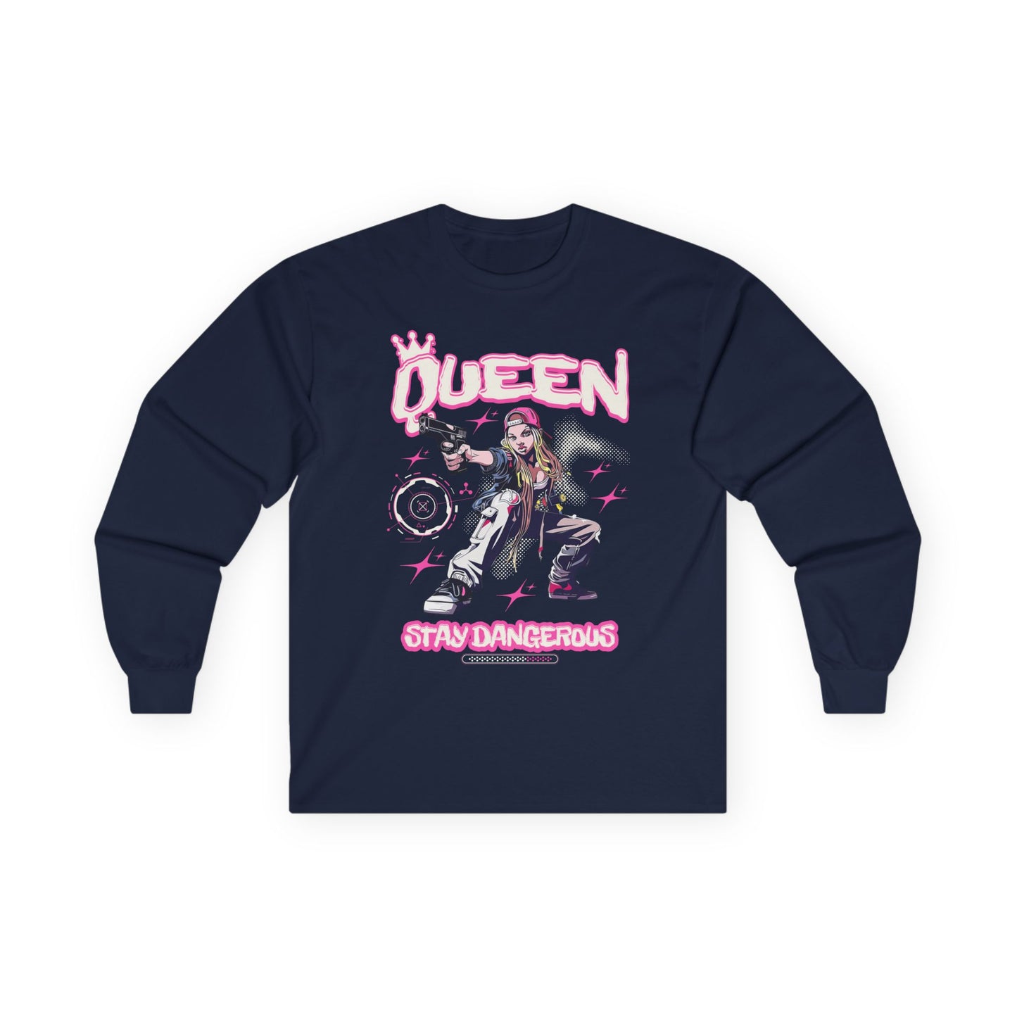 Queen "Stay Dangerous" Graphic Long Sleeve Tee | Edgy Anime Streetwear Shirt for Gangster Women