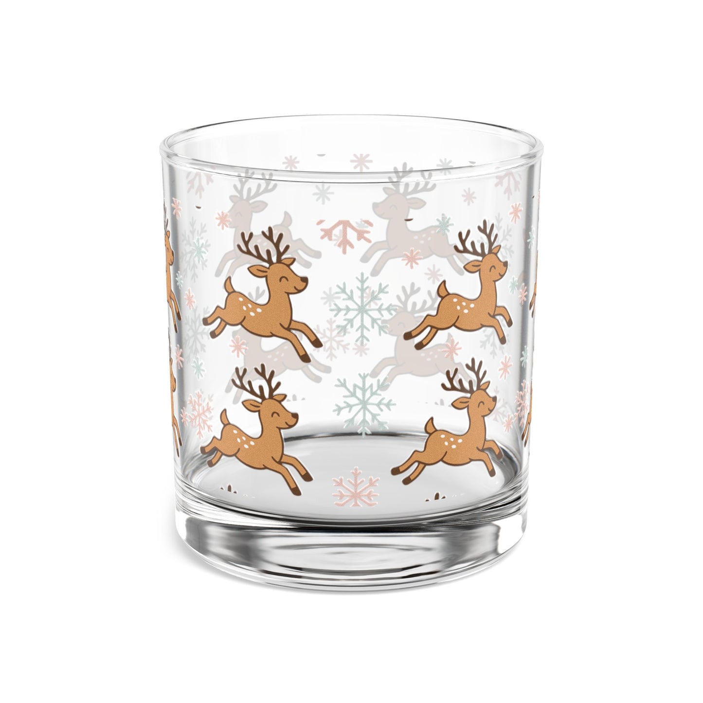 Festive Reindeer 10oz Rocks Glass | Christmas Holiday Cheer Drinkware