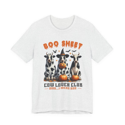 Boo Sheet Halloween Cow Graphic Tee | Unisex Short Sleeve T-Shirt, Funny Cow Shirt, Cow Club Halloween Shirt, Pumpkin Cow Tee, Animal Lover Gift