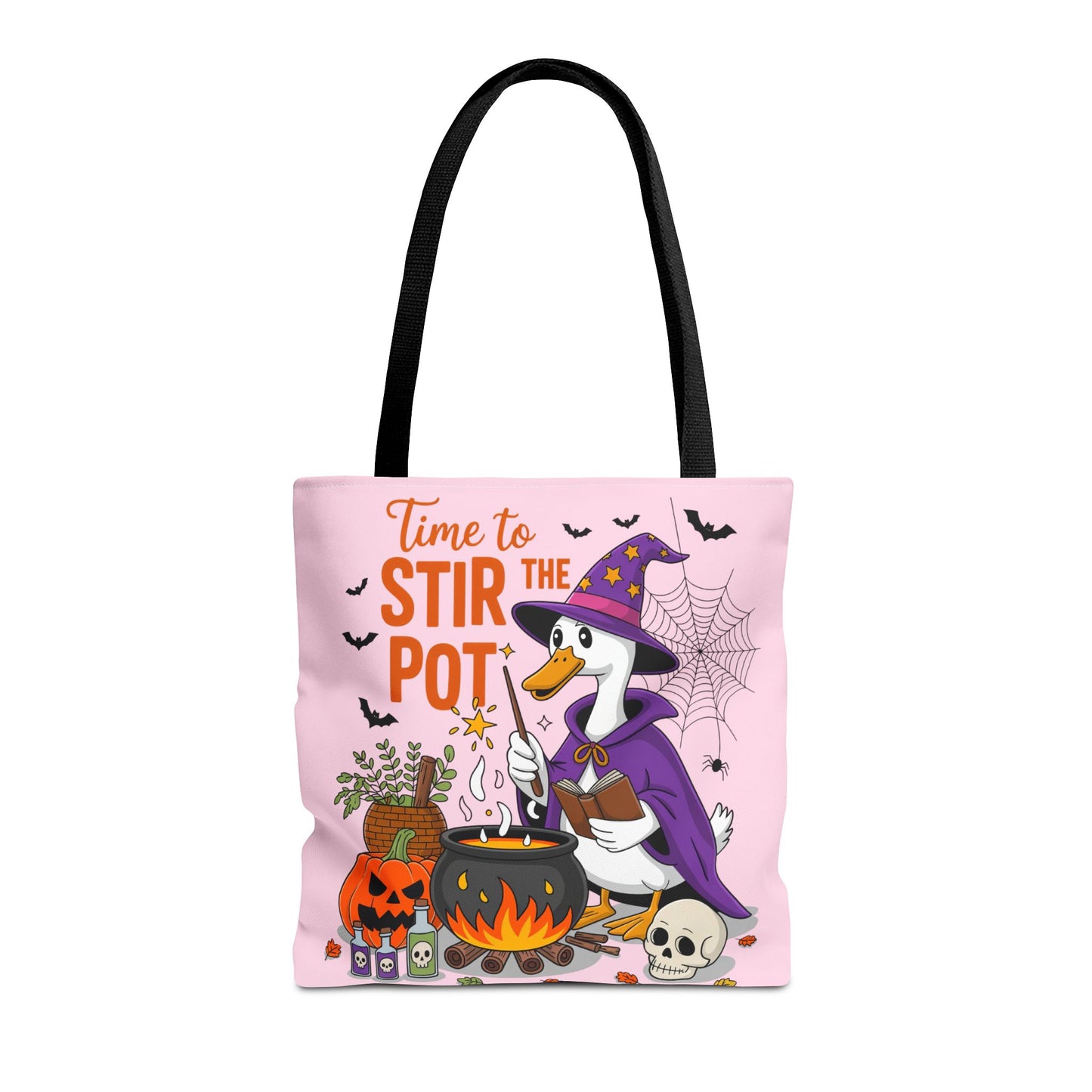 Time to Stir the Pot Halloween Goose Tote Bag, Fun Pumpkin Decor, Witchy Gift, Trick or Treat, Spooky Season Shopping Bag, Cute Duck Design