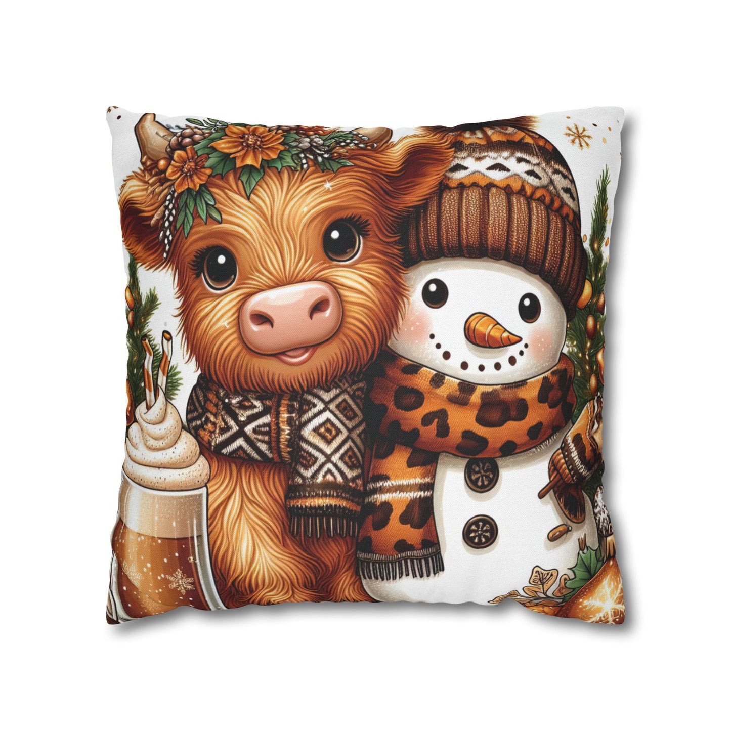 Farmhouse Decor Cozy Cow & Snowman Christmas Pillowcase | Holiday Decorative Throw Pillow Cover COVER ONLY