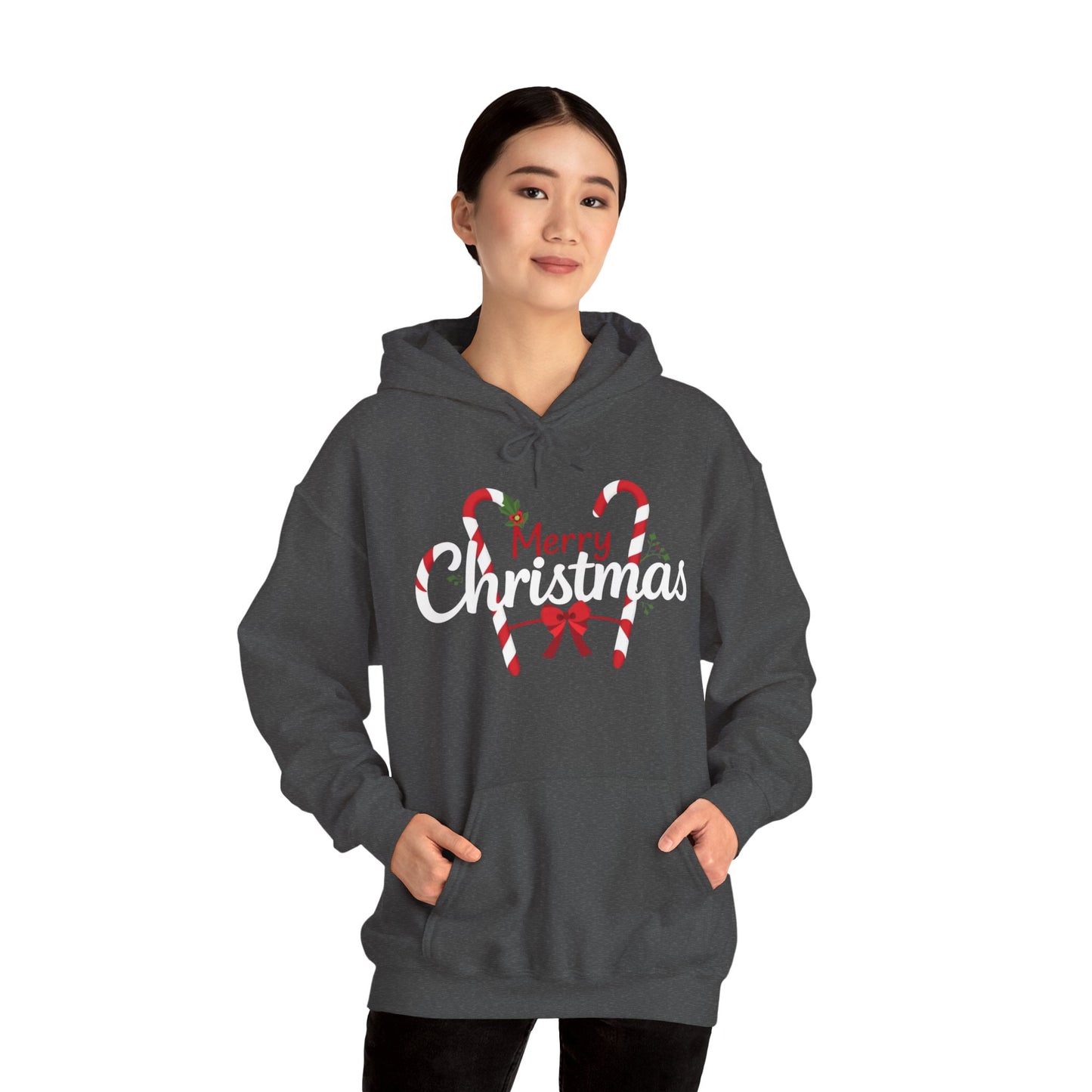 "Merry Christmas" Candy Cane Hoodie | Christmas Festive Holiday Hooded Sweatshirt