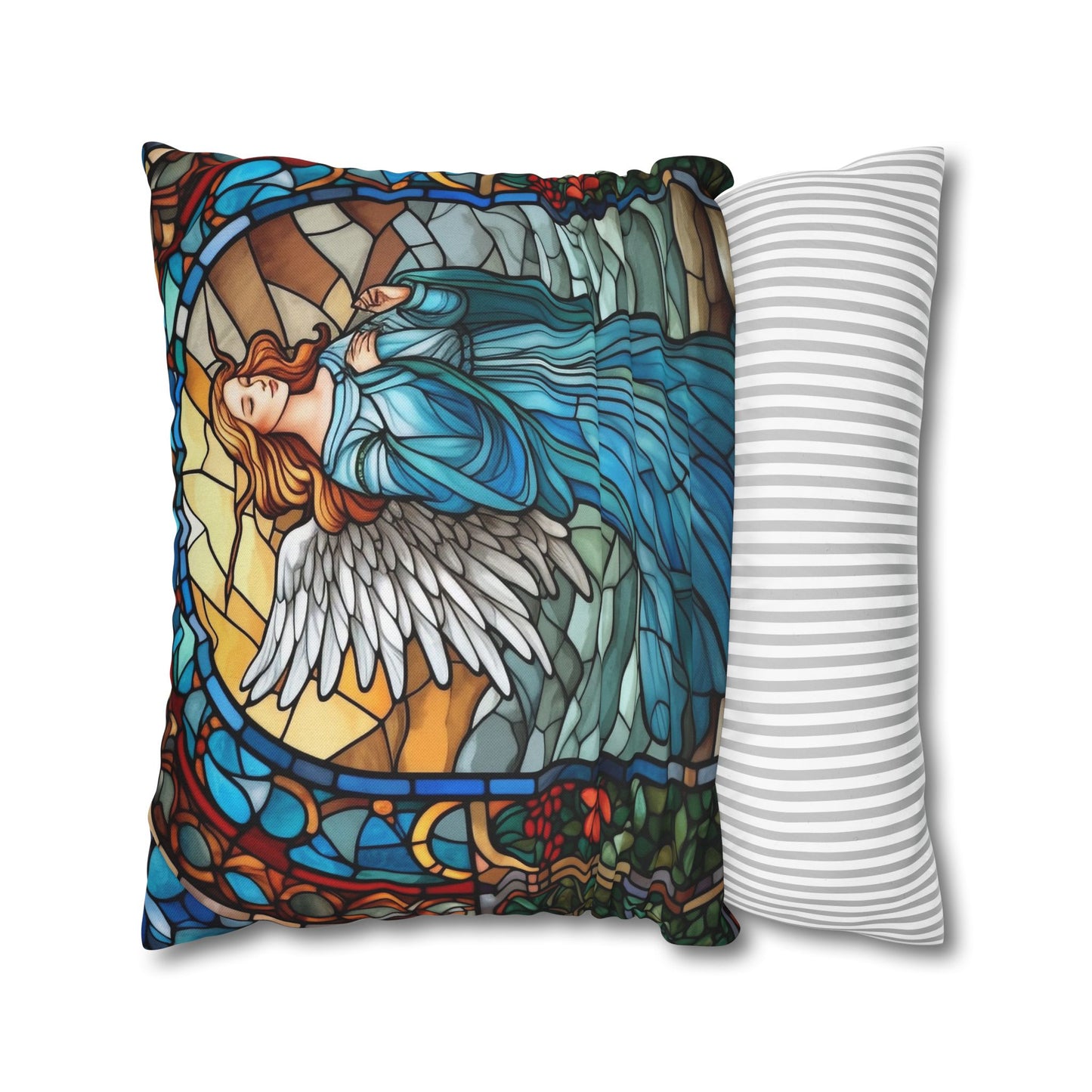 Stained Glass Angel Christmas Pillowcase | Holiday Decorative Throw Pillow Cover COVER ONLY